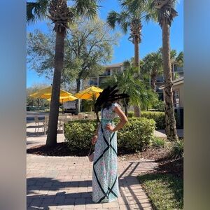 Vibrant Lilly Pulitzer Floral Maxi Dress with Black Accents